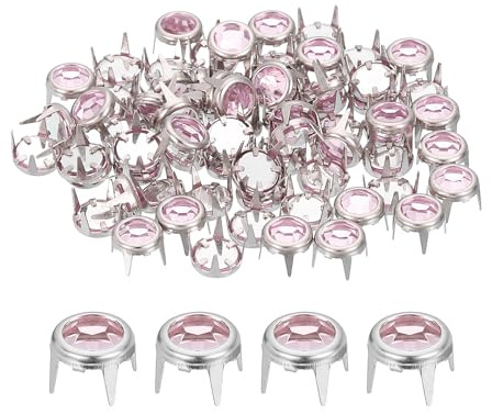 QUARKZMAN 60 Stück Strass Nieten für Leder, 6mm Runde Leder Nieten Kristall Klaue Perlen Nagelkopf Ziernieten Spikes für Schuhe DIY Handwerk Stoffkleidung Gürtel Taschen Schuhe Zubehör, Pink