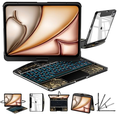 CNAIDUNR Transparent 360°Rotatable Keyboard Case for 2024 iPad Pro 13-in.(M4),Clear Hard PC Back,Trackpad,Pencil Holder,7 Color Backlight,Black