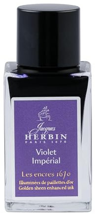 Jacques Herbin 16076JT - Un flacon d'encre pailletée or pour stylo-plume, roller, plume de verre et porte-plume 15 ml, Violet Impérial