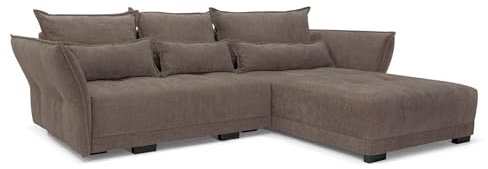 COMFORTE Deluxe L Ecksofa mit Schlaffunktion und Bettkasten, universell montierbar, 250 x 187 x 95 cm, Rosario-Stoff (Braun)