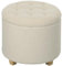HOMCOM 45cm Round Storage Ottoman, Teddy Fleece Footstool with Removable Lid and Wood Legs, Button Tufted Vanity Stool for Living Room Bedroom Hallway, Cream White