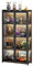 Glasvitrine mit Led Beleuchtung Abschließbar Staubdichte Figurenvitrine mit Doppeltür Hochauflösende Spielzeugvitrine mit Großer Kapazität für Action Figuren Spielzug, MiniFiguren(Black,60x32.4x138cm)
