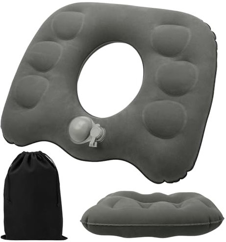 ViEinkaufen Donut-Kissen, aufblasbares Sitzkissen, tragbares Donut-Kissen, aufblasbare Kissen zum Sitzen auf Ringkissen für Hämorrhoiden, Rollstuhl, Druckentlastung, Wundliegen (grau)