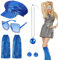 Saier tbo 5-teiliges Disco-Zubehör-Set für Damen, 1970er-Jahre, blaues Abba-Kostüm-Zubehör mit Pailletten-Hut, Beinstulpen, glitzernde Sonnenbrille, Ohrringe, Halskette für Erwachsene, Retro