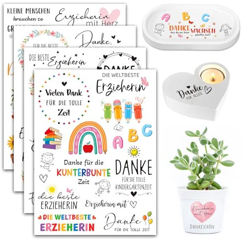 BOOMTOP 4 Blatt Rub On Sticker Erzieherin Abschiedsgeschenke Personalisiert Transferaufkleber Beste Erzieherin Geschenk Aufkleber Rub Ons Folie Kindergarten Sprüche Deutsch für Glas Holz Raysin Gips
