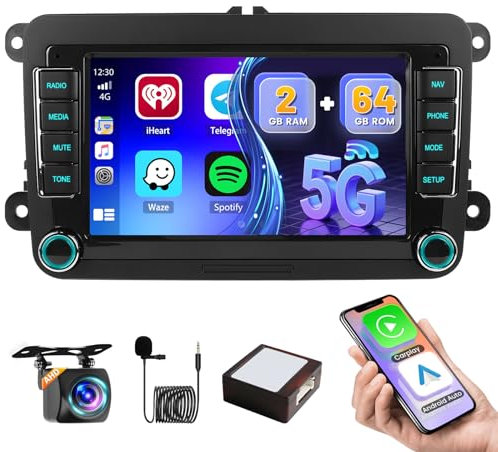 [2+64GB] Hikity Android 15 Autoradio für VW Golf 5 Golf 6 Skoda Polo Passat Tiguan Touran mit Carplay Android Auto Mirrorlink, 7 Zoll Kapazitive Touchscreen mit WiFi GPS Navi FM Bluetooth