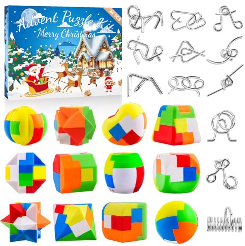 Calendrier de l'Avent 2025 pour adultes et enfants - Défi de 24 jours avec des puzzles en métal et en plastique - Advent Pluzze pour les adolescents et la famille, Advent Pluzze