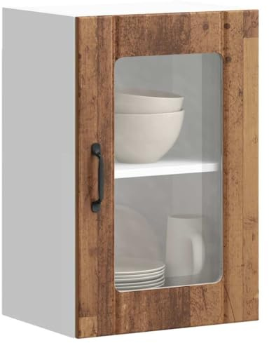 NQJIBUE Artikel-Küchen-Hängeschrank mit Glastür Lucca Old Wood,Schränke & Aufbewahrung,Küchenschränke
