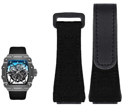 KDEGK Echtes Lederarmband, geeignet für Richard Mille-Nylonarmband, Herren-Schraubendreher RM50/53, Vier- oder Fünf-Stern-Schraubenkopf, 25 mm(Black black)
