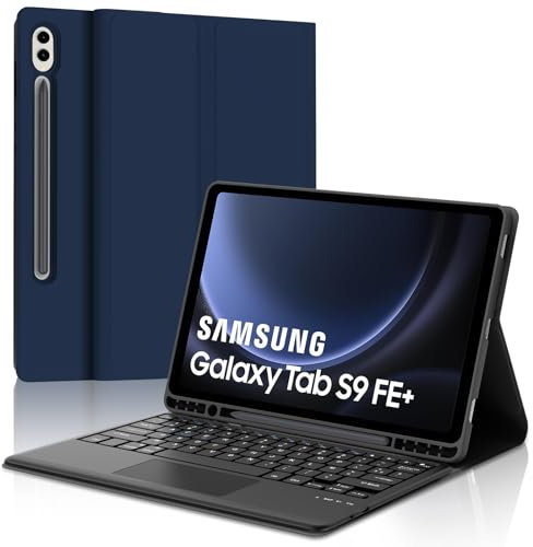 JADEMALL Coque Clavier avec Trackpad pour Samsung Tab S9 FE+/ S9 Plus 12.4 2023, AZERTY Français Clavier Détachable avec Touchpad pour Samsung Tab S9 FE+ 12.4 SM-X610/X616B, Bleu