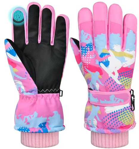 AuSletie Guantes de Esquí Niño Guantes de Esqui Repelente Termicos, para Deportes de Invierno al Aire Libre, Ciclismo, Snowboard de Invierno para Niños y Niñas