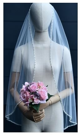 IZHAOGJING Schleier Braut, Brautschleier Perlen mit Strasssteinen Brautschleier Kristallrand Hochzeitsschleier for weiße weiche Hochzeitsaccessoires(200cm)