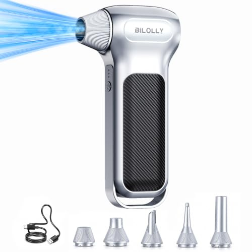 BiLOLLY Electric Air Duster 130000RPM, Cordless Compressed Air Alternative, Rechargeable 3-Speed Mini Air Blower with 5 Nozzles, Dust Blower for Computer, Keyboard, Laptop, Car, Office & Home