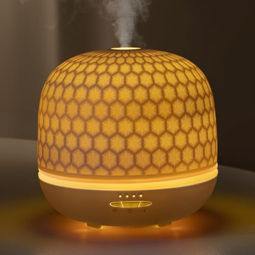 Ceramic Diffuser, 500ml White Essential Oil Diffuser, Ultrasonic Aromatherapy Diffusers for Essential Oils, Cool Mist Humidifier with Timers Night Lights and Auto Off Function, Scented Oil Diffusers