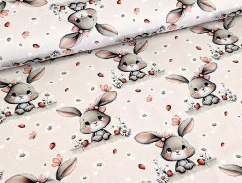 Eigenproduktion Baumwolljersey Hasenmädchen Gänseblümchen Stoff Meterware