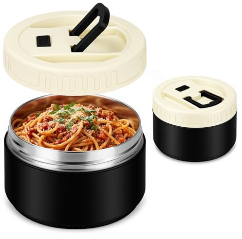 Vicloon Food Flask, 520ml Stainless Steel Lunch Box, Thermal Food Jar keeps Meals Drinks Hot or Cold for 6 Hours, Spill Proof Soup Containers, Soup Flask For Work and School (Black)
