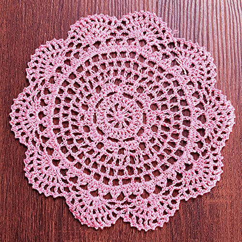 Vanyear Runde Spitzendeckchen mit Häkelspitze, florales Design, Stoffuntersetzer, Vorteilspack, 4-teiliges Set, rosa Spitzendeckchen
