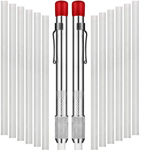 Mudder 2 Stück Speckstein-Bleistifthalter, runder Speckstein-Marker, Kreidestift mit 12 Nachfüllungen für Schweißwerkzeuge und Marker, abnehmbare Markierungen auf Metall, Aluminium und Guss