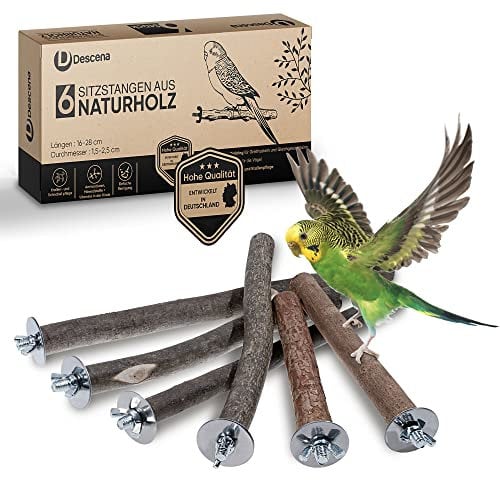 6 Natur Sitzstangen (16-28 cm): Vogelkäfig Zubehör | Wellensittich Spielzeug | Sitzstange für Vogelkäfig Groß und Klein