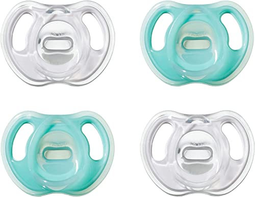 Tommee Tippee federleichter Silikonschnuller, symmetrische kiefergerechte Form, BPA-frei, einteiliges Design 0-6m, 4 stück, mehrfarbig