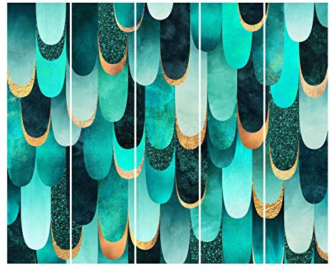 Bilderwelten Schiebegardinen Set Elisabeth Fredriksson Federn Gold Türkis 5 Flächenvorhänge 250 x 300cm Ohne Aufhängung