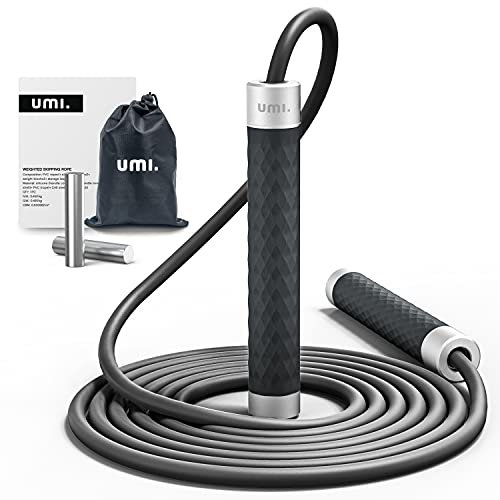 Umi Springseil Erwachsene Fitness, Speed Rope Seilspringen Verstellbar, Aluminiumgriff mit 95Gx2 abnehmbaren Gewichtsblöcken Ideal für Training Fitness Boxen-Schwarz