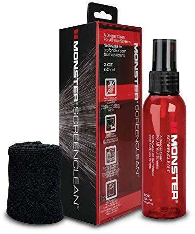 MONSTER - Screen Clean - Kit Nettoyant Écran - pour TV, Smartphone, Tablette ou Ordinateur Portable - Anti-Poussière - Spray Pulvérisateur + Chiffon Microfibre Non-Abrasive - 60 ML