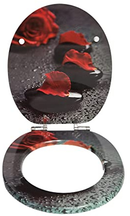 SINOBATH WC-Sitz Mit Absenkautomatik, Hochwertige Und Stabile Antibakterieller Toiletten, MDF Holzkern, Stabile QualitäT, Einfache Montage Wc Deckel Klobrille (Rose Flower)