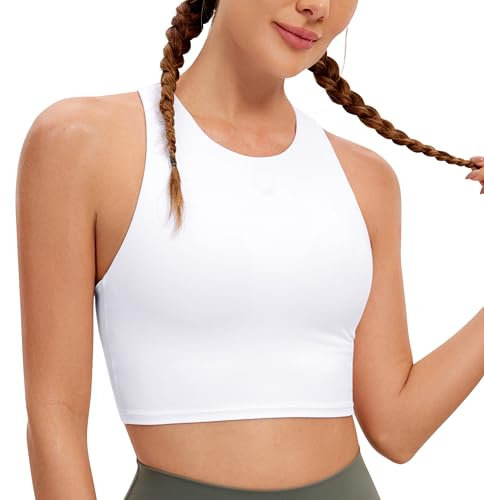 CRZ YOGA Damen Butterluxe Racerback Sport BH Gepolstert Ohne Bügel Crop Tops Longline Yoga Tank Top Fitness Sports Bra Weiss 36