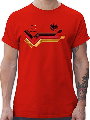 T-Shirt Herren - Fußball EM WM - Deutschland Germany Adler Schwarz Rot Gold - L - Rot - Deutschland-Trikot Fussball Shirt männer Europameisterschaft German Shirts deutschlandtrikot fussballtrikot