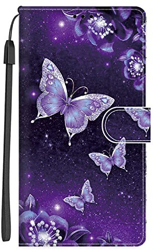 Xkladz Handyhülle für Samsung Galaxy S9 Hülle PU Leder Klapphülle Klappbar Schutzhülle Handytasche mit Muster Motiv Stoßfeste Brieftasche Flip Case Silikon Cover für Galaxy S9,Lila Schmetterling