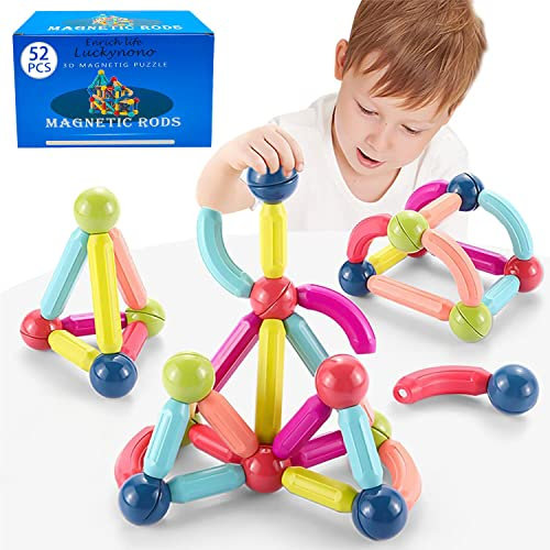 Luckynono Magnetkugel,Magic Balls and Rods Set, pädagogisches Magic Balls Spielzeug, Bunte Bausteine Spielzeug, Sticks Balls Educational Toys Stapelspielzeug für Kinder (52 Stück)
