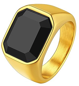 Richsteel Herrenring Ring Achatstein Schwarz Herrenring Schwarz Faust Kraft Edelstahl Größe 67 Vergoldet