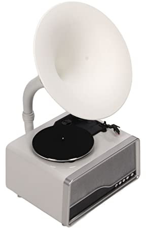 Plattenspieler mit Eingebauten Lautsprechern, 3-Gang-Jukebox-Vintage-Grammophon mit Bluetooth, USB-Anschluss, UKW-Radiofunktion Heimdekorationsgeschenk (Weiß)
