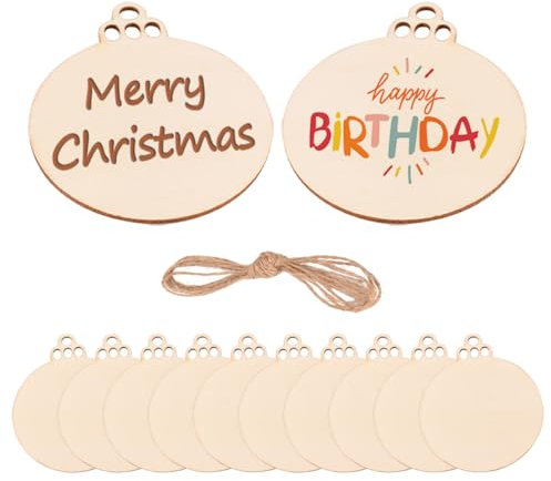 30PCS Natürliche Holzspäne hölzerne runde Ornamente hölzerne Weihnachtsornamente Weihnachtsbaum hängen Dekorationen DIY Handwerk hängenden Ornamente