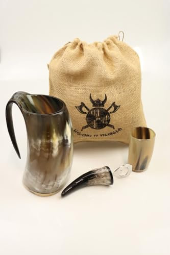 Wikinger Becher Set - Wikinger-Horn - Wikingeröffner - Öffner - Schussbecher - Wikinger - Viking - Deko - Fair-Trade - Mancave - Bieröffner - Cave & Garden
