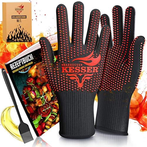 KESSER® Guanti da barbecue resistenti al calore fino a 500° | Guanti da forno traspiranti e con manico antiscivolo | Guanti in tessuto aramidico | Guanti da camino lavabili in lavatrice