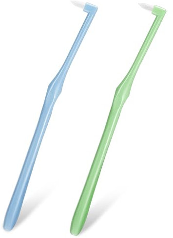 Interspace Tuft-Zahnbürsten, kompakt, weich, Zahnsteinentferner, Zahnbürste für kiefergerechte Detailreinigung, Risse, Ecken, Lücken, Unreinheiten, 2 Stück, Grün und Blau