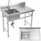 Lavello da cucina in acciaio inox, con 1 vasca, singolo, multifunzione, autoportante con rubinetto caldo e freddo, per esterni, garage (100 x 60 x 93 cm)