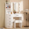 Saimeihome Schminktisch mit Beleuchtung und Hocker, Frisiertisch mit Spiegel 3 Farbmodi, Kosmetiktisch mit 6 Schubladen 6 Fächern für Makeup Schlafzimmer Kinderzimmer - 80x36x130cm SA56