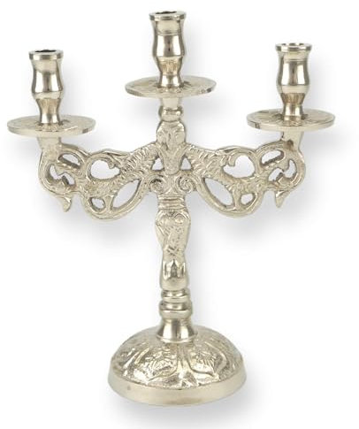 Kandelaber aus vernickeltem Messing mit Tropfschalen, Altar, Gebetsecke