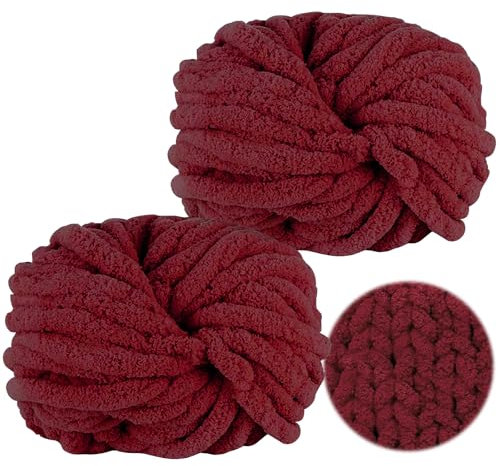 Dicke Wolle zum Häkeln 250gx2, Chunky Yarn Wolle Tiefrot, Super Soft Chunky Wolle, Dicke Wolle zum Handstricken, Armstricken Wolle Flauschig zum Häkeln Decke, Schals, Mützen, Zierkissen