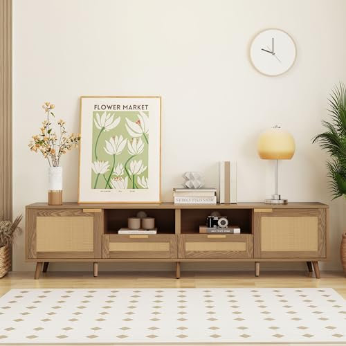 Jaxenor 200cm Long TV Unit for Living Room, TV Stand Units with 2 Drawers 2 Doors Storage, Modern Large Entertainment Unit TV Table (Brown)