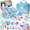 ELSA Eiskönigin Spielzeug Geschenke für Mädchen 4 5 6 7 8 Jahre, Kinderschminke Set mit Nageltrockner Peel-Off Nagellack Glitzer Tattoo, Frozen Schminkkoffer Nagelstudio Rollenspiel Spielzeug Mädchen