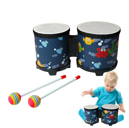 Drum Bongo Bongo - Strumento a percussione artigianale con 2 bacchette colorate | Barca di legno per bambini, giocattolo musicale per bambini e adulti, batteria di bongo per gli amanti della musica