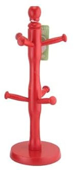 TOP SAVER Mug Tree Cup Holder Elegant Wooden Stand for Coffee Mugs & Tea Cups Stylish Space-Saving Beechwood Mug Holder with 6 Hooks (Red)