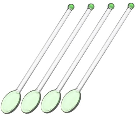 DIYEAH 4 piezas Cucharas de Vidrio Resistentes al Calor con Mango Cucharas Transparentes para Mezclar Café Leche y Postres Reutilizables y Fáciles de Limpiar para Cocina Diaria