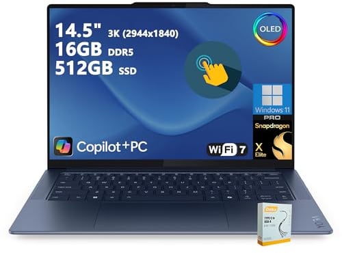 Lenovo Yoga Slim 7X Copilot+AI PC Laptop | 14,5 pollici 3K 90Hz OLED Touch | Snapdragon X Elite (fino a 45 top NPU) | 16 GB DDR5 512 GB SSD | per lavoro professionale retroilluminato Wi-Fi 7 Win11 Pro