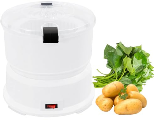 Electric Potato Peeler, 2-in-1 Commercial Potato Peeler Machine, Automatic Vegetables Peeling Machine with Dewatering Basket, Includes Safety Locks, for Potato, Carrots