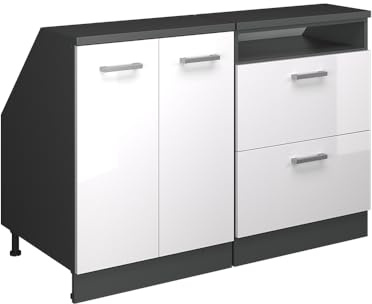Vicco Küchenschrank für Dachschrägen R-Line, Weiß Hochglanz, 120 cm 2er Set Schrankkorpuss 60 cm Tiefe, geeignet für schräge Wände und Variable Küchenmontage